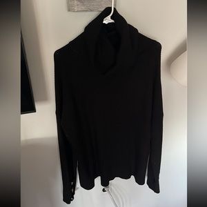 Ladies Ribbed Black Loose Fit Sweater with Pearl Cuff sleeves